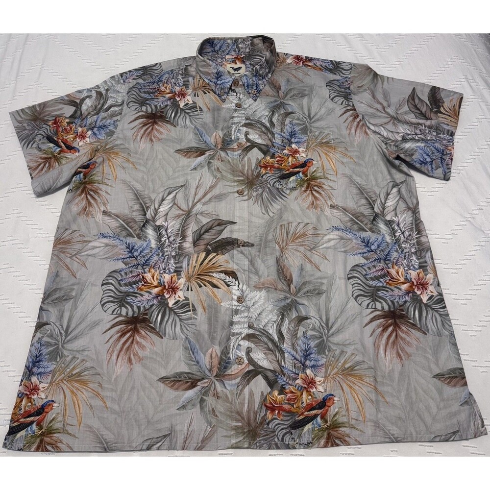Yiume Hawaiian Shirt Men's Size 4XL Casual Button Up White Aloha Bird Art